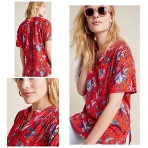 Anthropologie Maeve Large Windham Floral Tunic Top Boho Flowy Retro Button